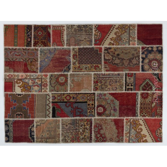 Handmade Patchwork Rug, Authentic Vintage Turkish Carpet