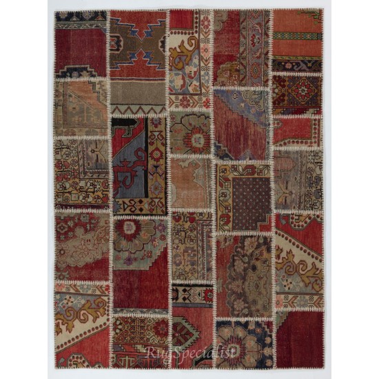 Handmade Patchwork Rug, Authentic Vintage Turkish Carpet