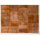 Modern Handmade Patchwork Rug in Orange Colors, Distressed Turkish Carpet, Woolen Floor Covering