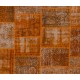 Modern Handmade Patchwork Rug in Orange Colors, Distressed Turkish Carpet, Woolen Floor Covering