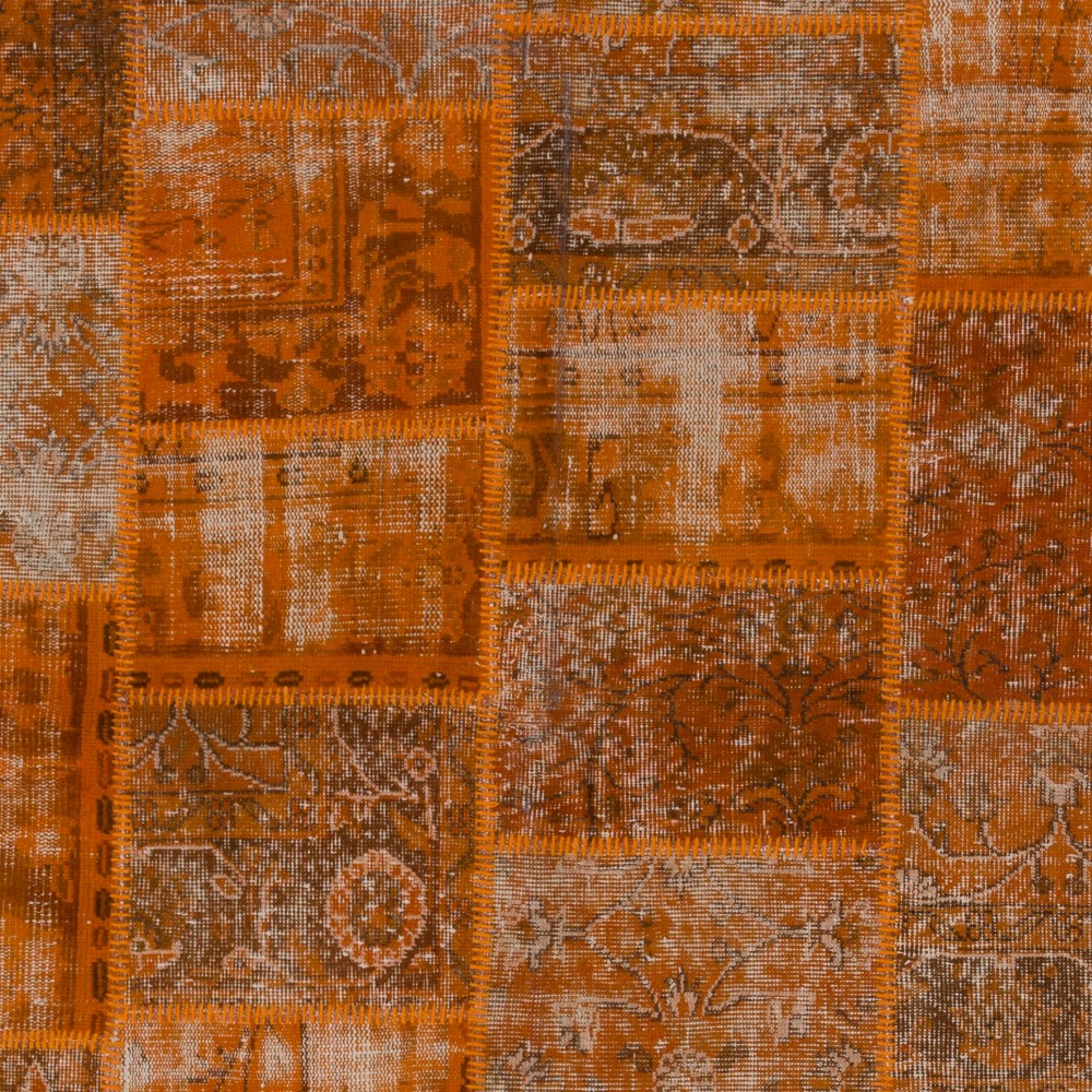 Vintage Orange Wool Patchwork Rug | Hand-Knotted Turkish Distressed Carpet for Living Room, Bedroom and Dining Room Vintage Orange Wool Patchwork Rug | Hand-Knotted Turkish Distressed Carpet for Living Room, Bedroom and Dining Room