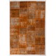 Modern Handmade Patchwork Rug in Orange Colors, Distressed Turkish Carpet, Woolen Floor Covering