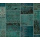 Patchwork Rug in Shades of Teal Blue, Modern Hand-Made Turkish Carpet, Woolen Floor Covering