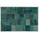 Patchwork Rug in Shades of Teal Blue, Modern Hand-Made Turkish Carpet, Woolen Floor Covering