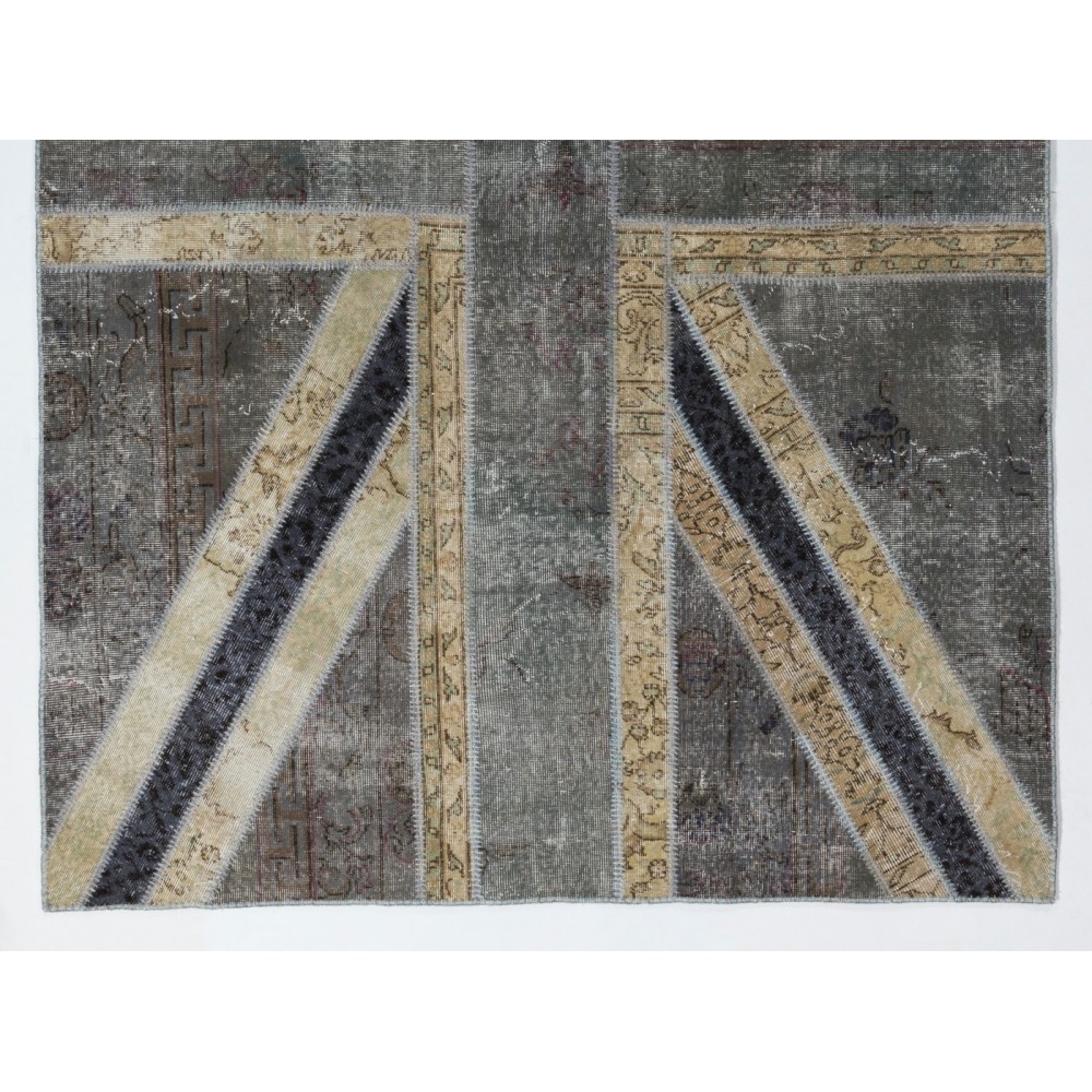 Union Jack British Flag Design Patchwork Rug Made from Re-Dyed Vintage Carpets