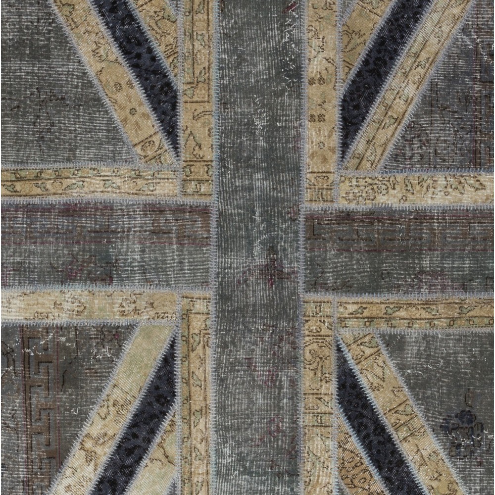Union Jack British Flag Design Patchwork Rug Made from Re-Dyed Vintage Carpets