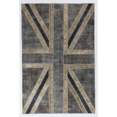 Union Jack British Flag Design Patchwork Rug Made from Re-Dyed Vintage Carpets