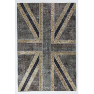 Union Jack British Flag Design Patchwork Rug Made from Re-Dyed Vintage Carpets