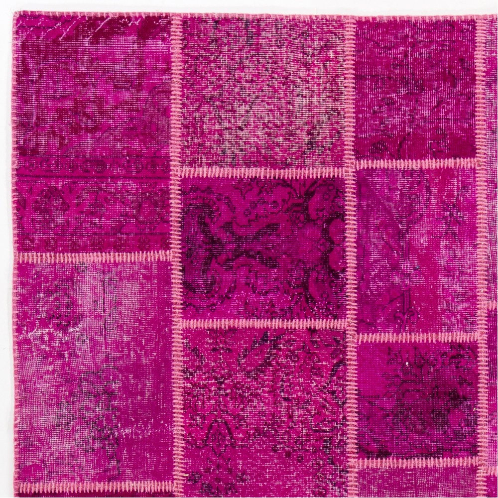 Hot Pink Patchwork Rug for Living Room, Bedroom and Dining Room | Contemporary Overdyed Handknotted Eclectic Style Turkish Carpet Hot Pink Patchwork Rug for Living Room, Bedroom and Dining Room | Contemporary Overdyed Handknotted Eclectic Style Turkish Carpet