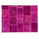 Hot Pink Modern Handmade Patchwork Rug, Vintage Turkish Carpet, Woolen Floor Covering