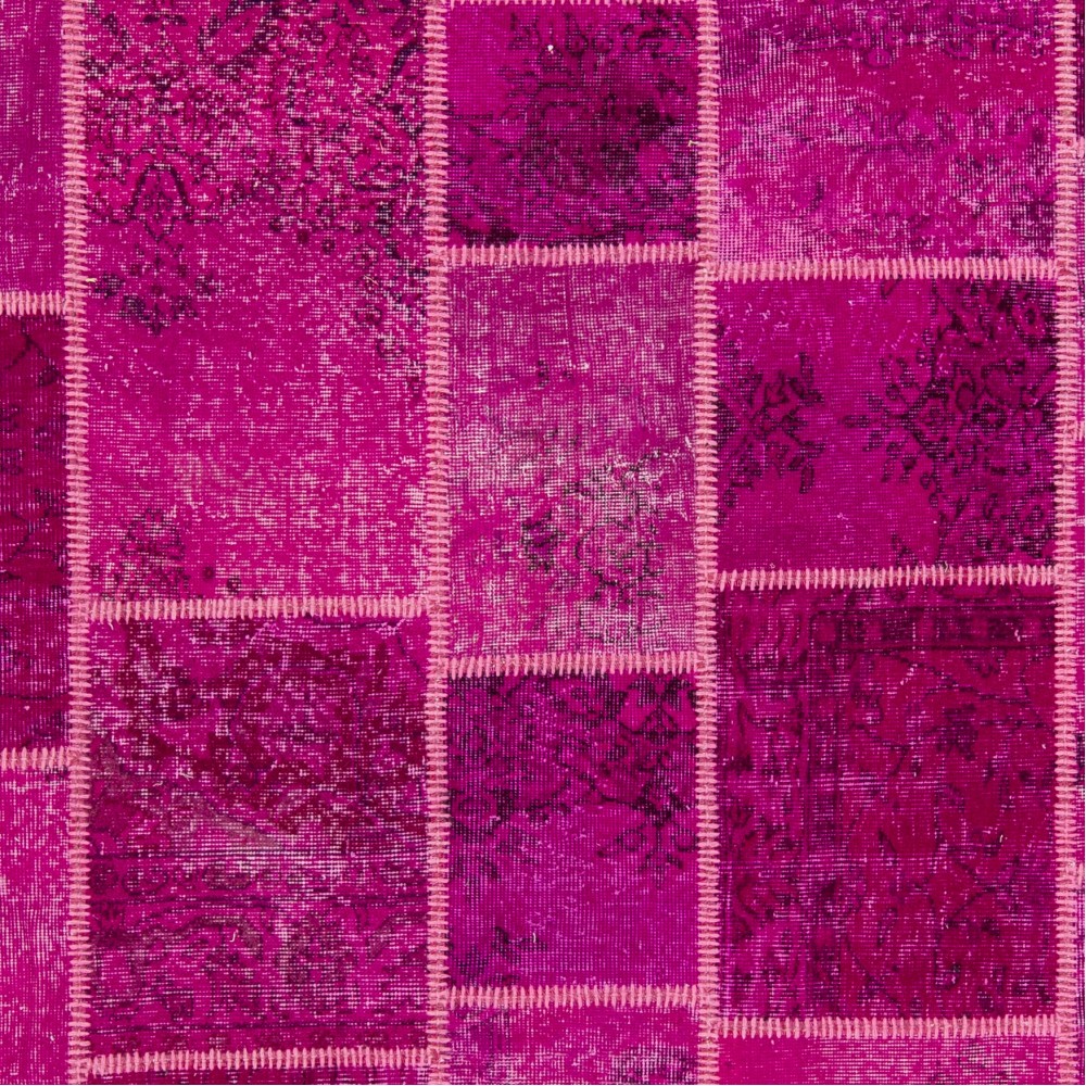 Hot Pink Patchwork Rug for Living Room, Bedroom and Dining Room | Contemporary Overdyed Handknotted Eclectic Style Turkish Carpet Hot Pink Patchwork Rug for Living Room, Bedroom and Dining Room | Contemporary Overdyed Handknotted Eclectic Style Turkish Carpet