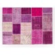 Handmade Patchwork Rug in Pink & Purple Colors, Modern Turkish Carpet for Living Room Decor