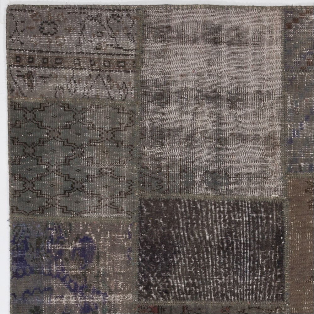 Handmade Gray Patchwork Rug | Modern Overdyed Turkish Wool Carpet for Living Room, Bedroom and Study Room Handmade Gray Patchwork Rug | Modern Overdyed Turkish Wool Carpet for Living Room, Bedroom and Study Room