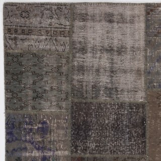 Handmade Gray Patchwork Rug | Modern Overdyed Turkish Wool Carpet for Living Room, Bedroom and Study Room Handmade Gray Patchwork Rug | Modern Overdyed Turkish Wool Carpet for Living Room, Bedroom and Study Room