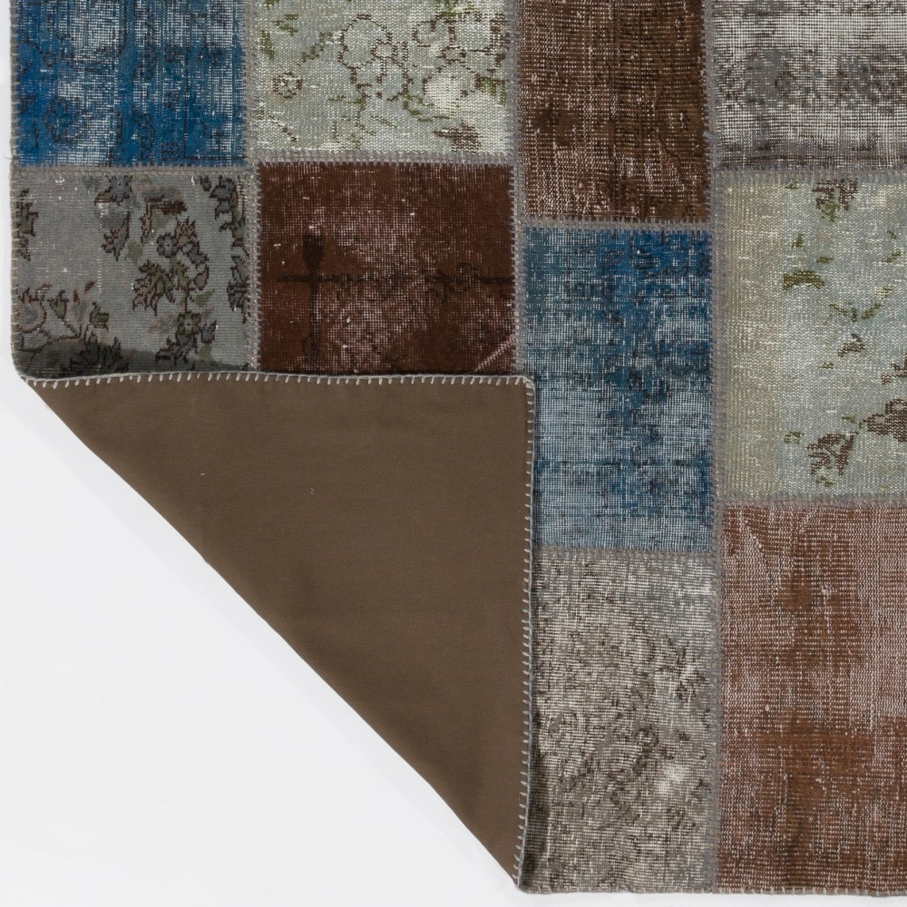Contemporary Patchwork Rug in Brown, Blue, Gray & Green Colors | Handmade Turkish Carpet | Colorful Living Room Rug Contemporary Patchwork Rug in Brown, Blue, Gray & Green Colors | Handmade Turkish Carpet | Colorful Living Room Rug