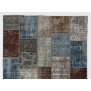 Contemporary Patchwork Rug in Brown, Blue, Gray & Green Colors. Handmade Turkish Carpet. Colorful Living Room Rug Contemporary Patchwork Rug in Brown, Blue, Gray & Green Colors. Handmade Turkish Carpet. Colorful Living Room Rug