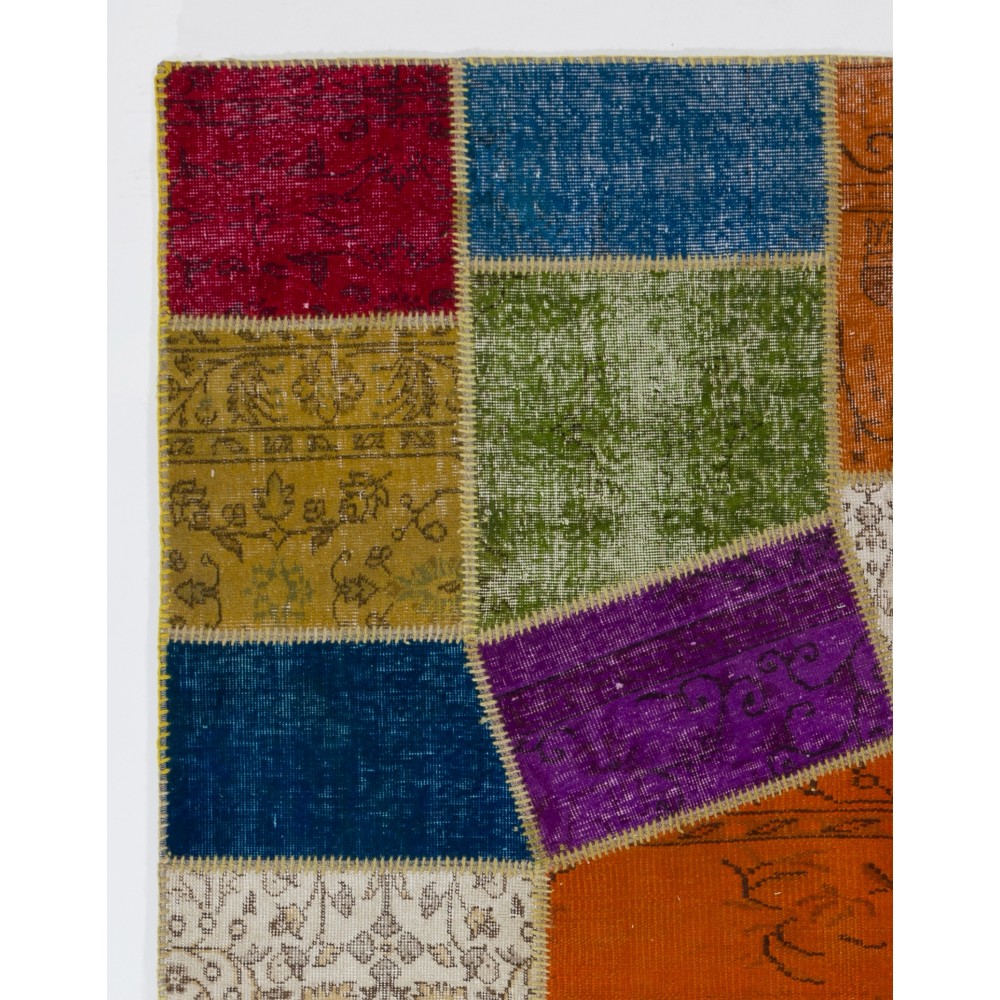 Hand-Knotted Bright Colorful Patchwork Rug | Contemporary Turkish Wool Carpet for Living Room, Nursery and Entryway Hand-Knotted Bright Colorful Patchwork Rug | Contemporary Turkish Wool Carpet for Living Room, Nursery and Entryway