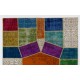 Vibrant Handmade Patchwork Carpet. Modern Look Colorful Wool Area Rug. Home and Office Decoration Floor Covering