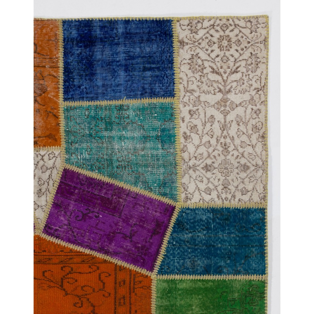 Hand-Knotted Bright Colorful Patchwork Rug | Contemporary Turkish Wool Carpet for Living Room, Nursery and Entryway Hand-Knotted Bright Colorful Patchwork Rug | Contemporary Turkish Wool Carpet for Living Room, Nursery and Entryway