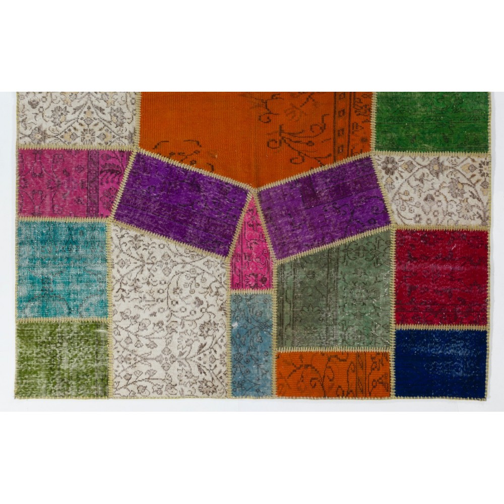 Vibrant Handmade Patchwork Carpet. Modern Look Colorful Wool Area Rug. Home and Office Decoration Floor Covering