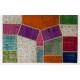 Vibrant Handmade Patchwork Carpet. Modern Look Colorful Wool Area Rug. Home and Office Decoration Floor Covering