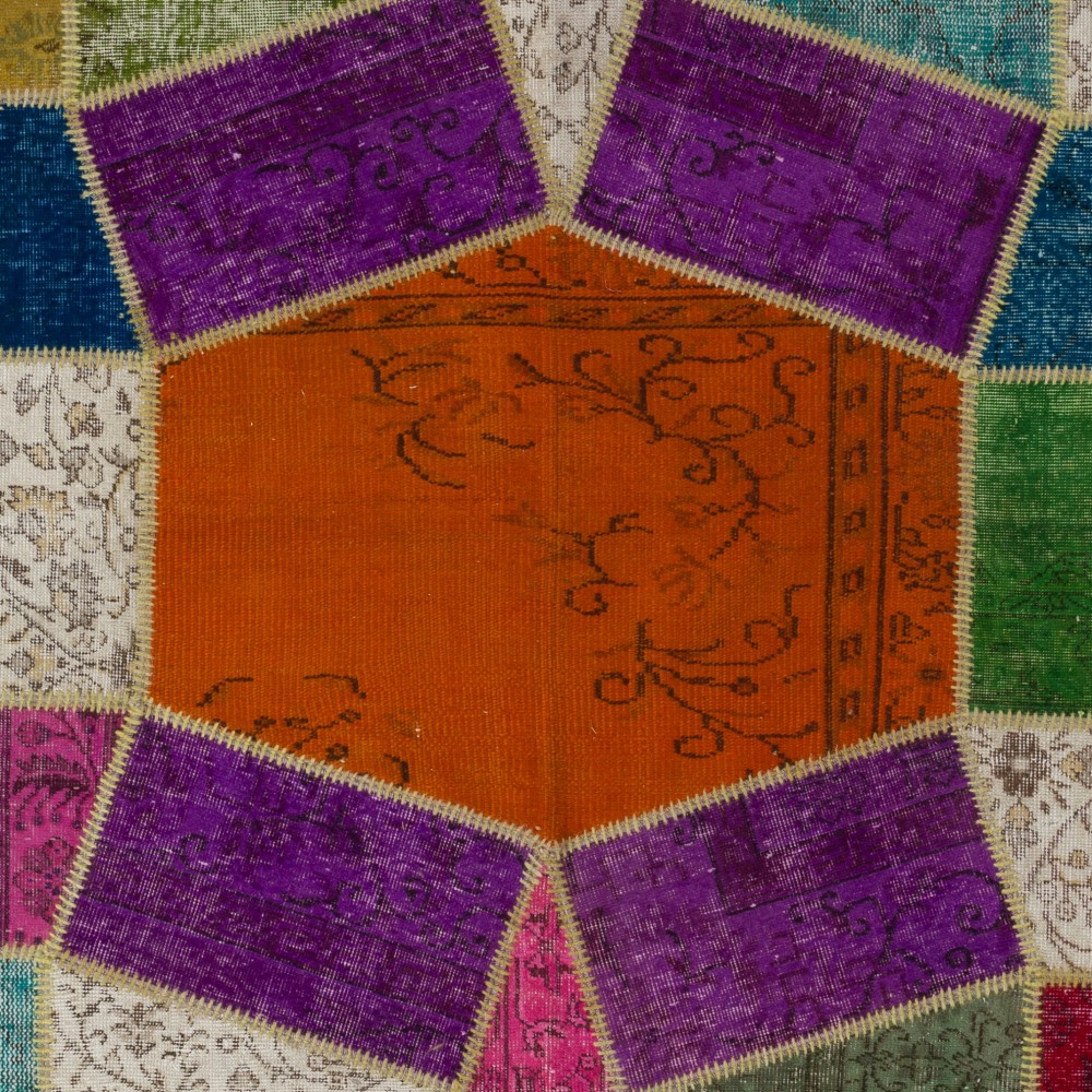Hand-Knotted Bright Colorful Patchwork Rug | Contemporary Turkish Wool Carpet for Living Room, Nursery and Entryway Hand-Knotted Bright Colorful Patchwork Rug | Contemporary Turkish Wool Carpet for Living Room, Nursery and Entryway