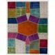 Vibrant Handmade Patchwork Carpet. Modern Look Colorful Wool Area Rug. Home and Office Decoration Floor Covering