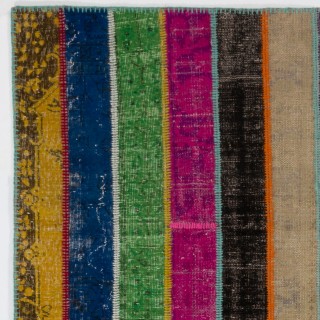 Colorful Turkish Overdyed Patchwork Rug | Hand-Knotted Wool Area Rug for Modern Living Room Colorful Turkish Overdyed Patchwork Rug | Hand-Knotted Wool Area Rug for Modern Living Room