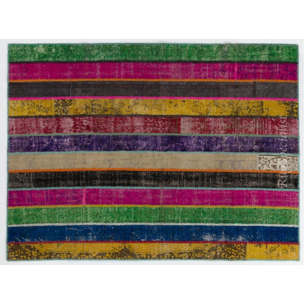 Bright and Vibrant Modern Turkish Handmade Patchwork Rug. Luxurious Elegant Fashionable Area Rug. Floor Carpet for Living room