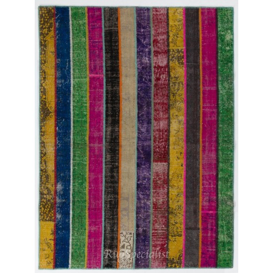 Bright and Vibrant Modern Turkish Handmade Patchwork Rug. Luxurious Elegant Fashionable Area Rug. Floor Carpet for Living room