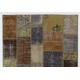 Custom Modern Patchwork Rug in Brown, Gray, Beige & Green Colors. Handmade Turkish Carpet. Colorful Living Room Rug