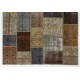 Custom Modern Patchwork Rug in Brown, Gray, Beige & Green Colors. Handmade Turkish Carpet. Colorful Living Room Rug