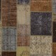 Hand-Knotted Brown, Gray, Beige and Green Patchwork Rug | Contemporary Overdyed Turkish Wool Carpet for Living Room