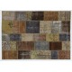 Custom Modern Patchwork Rug in Brown, Gray, Beige & Green Colors. Handmade Turkish Carpet. Colorful Living Room Rug