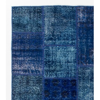 Blue Patchwork Rug for Living Room, Bedroom and Dining Room | Contemporary Overdyed Handmade Turkish Wool Carpet Blue Patchwork Rug for Living Room, Bedroom and Dining Room | Contemporary Overdyed Handmade Turkish Wool Carpet