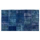 Blue Color Handmade Patchwork Rug Made from Over-Dyed Vintage Carpets
