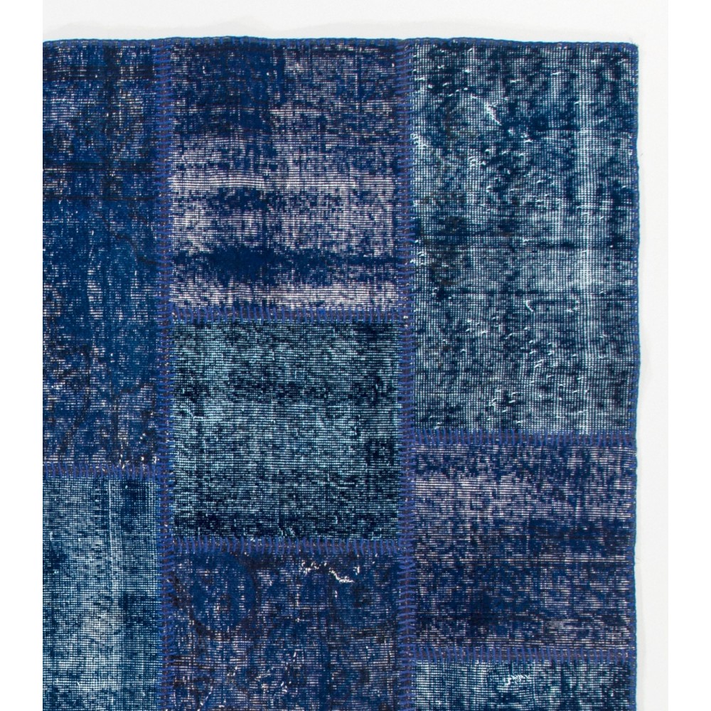 Blue Patchwork Rug for Living Room, Bedroom and Dining Room | Contemporary Overdyed Handmade Turkish Wool Carpet Blue Patchwork Rug for Living Room, Bedroom and Dining Room | Contemporary Overdyed Handmade Turkish Wool Carpet