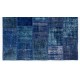 Blue Color Handmade Patchwork Rug Made from Over-Dyed Vintage Carpets