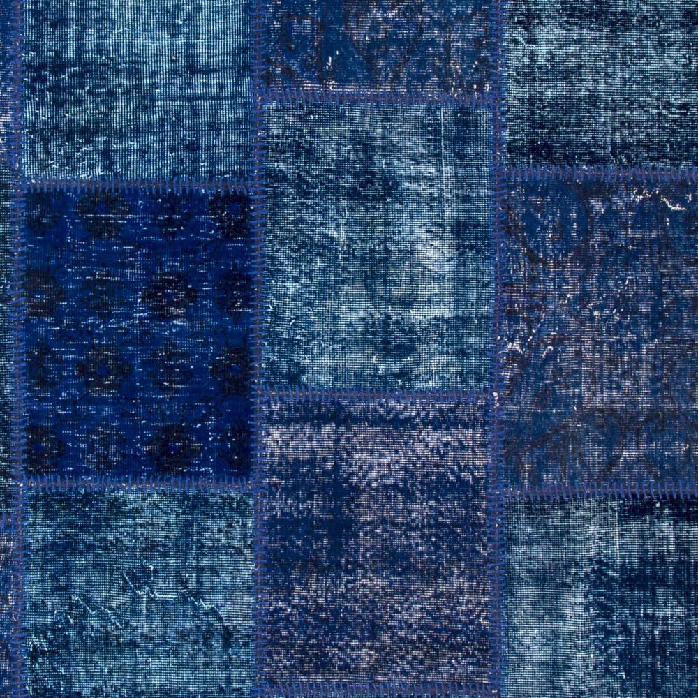 Blue Patchwork Rug for Living Room, Bedroom and Dining Room | Contemporary Overdyed Handmade Turkish Wool Carpet Blue Patchwork Rug for Living Room, Bedroom and Dining Room | Contemporary Overdyed Handmade Turkish Wool Carpet
