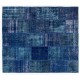 Blue Color Handmade Patchwork Rug Made from Over-Dyed Vintage Carpets