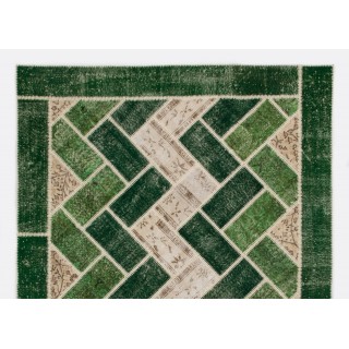 Custom Unique Design Handmade Turkish Patchwork Rug. Modern Green Carpet Custom Unique Design Handmade Turkish Patchwork Rug. Modern Green Carpet