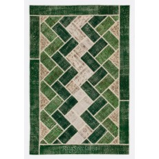 Custom Unique Design Handmade Turkish Patchwork Rug. Modern Green Carpet