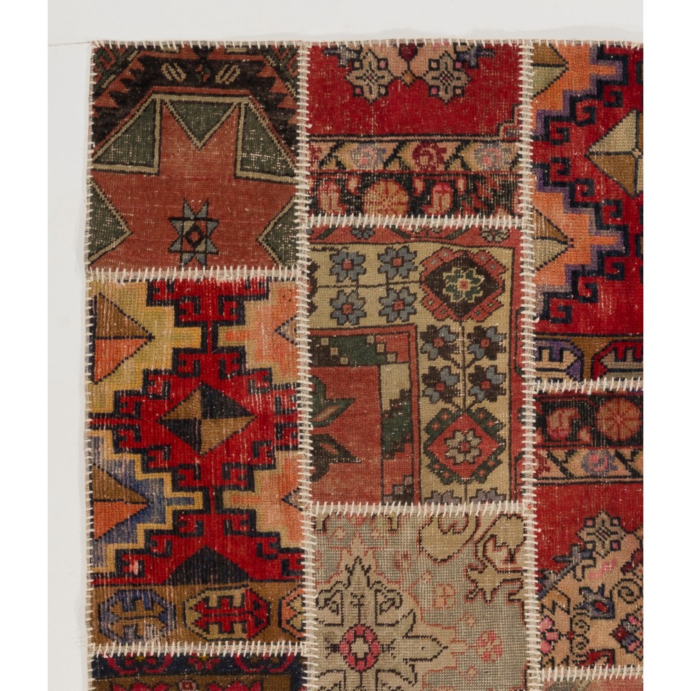 Traditional Hand-Knotted Wool Patchwork Rug | Vintage Turkish Carpet Traditional Hand-Knotted Wool Patchwork Rug | Vintage Turkish Carpet