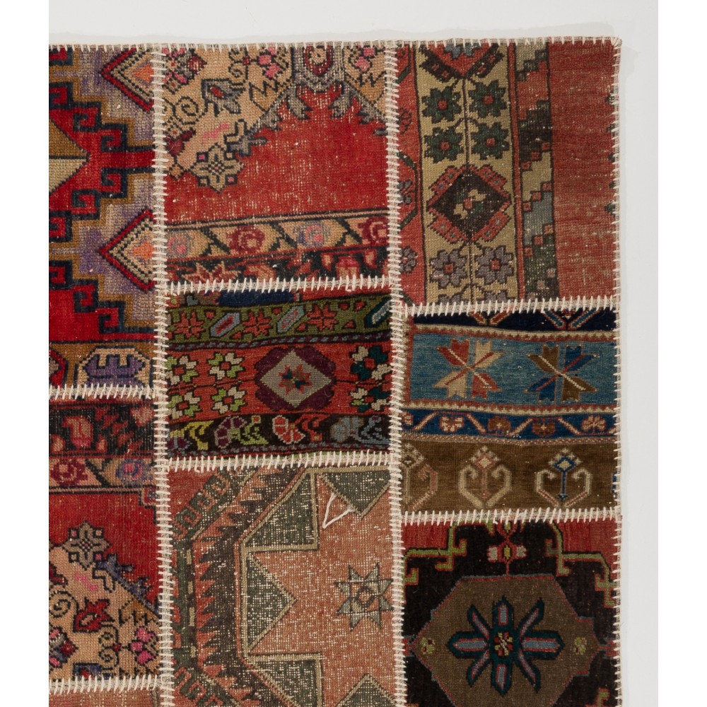 Traditional Hand-Knotted Wool Patchwork Rug | Vintage Turkish Carpet Traditional Hand-Knotted Wool Patchwork Rug | Vintage Turkish Carpet