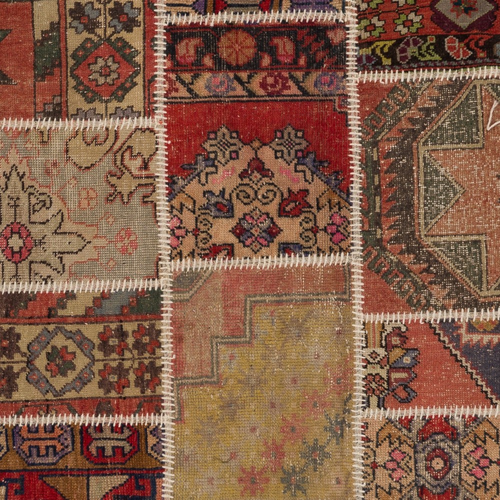 Traditional Hand-Knotted Wool Patchwork Rug | Vintage Turkish Carpet Traditional Hand-Knotted Wool Patchwork Rug | Vintage Turkish Carpet