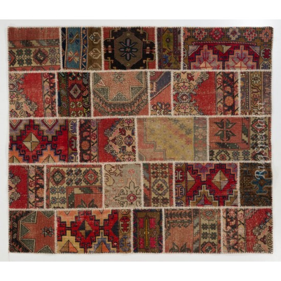 Handmade Patchwork Rug Made from Vintage Village Rugs, Custom Options Available