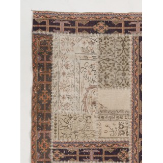 Vintage Beige and Brown Patchwork Rug | Handmade Turkish Carpet for Bedroom, Living Room and Dining Room Vintage Beige and Brown Patchwork Rug | Handmade Turkish Carpet for Bedroom, Living Room and Dining Room