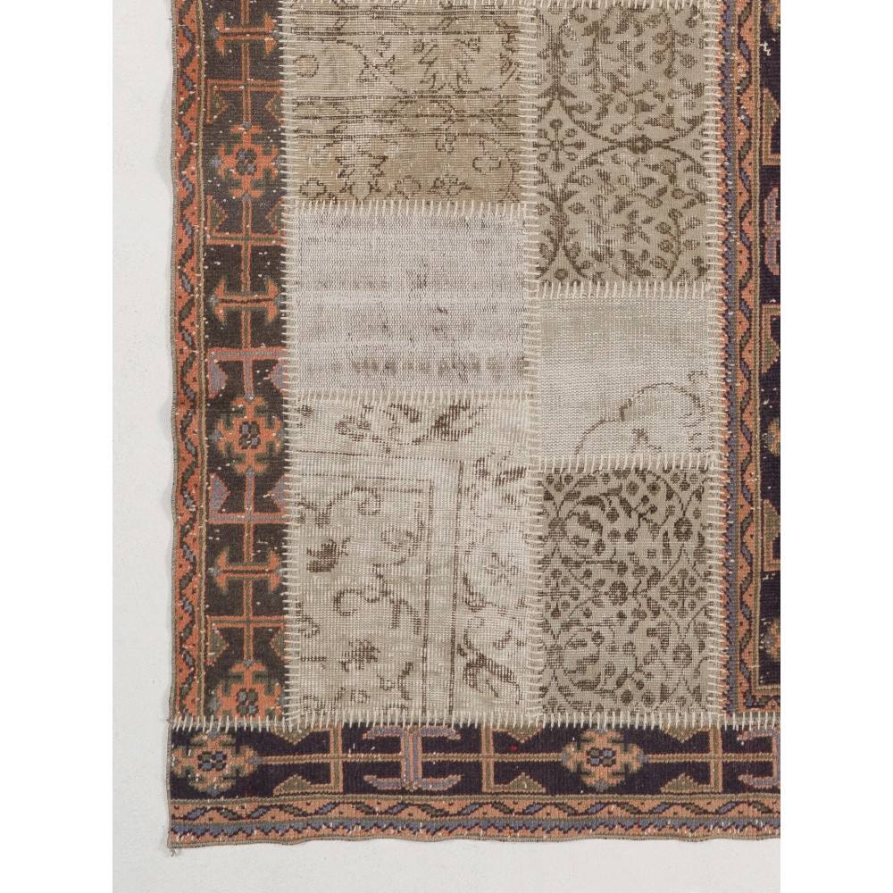 Vintage Beige and Brown Patchwork Rug | Handmade Turkish Carpet for Bedroom, Living Room and Dining Room Vintage Beige and Brown Patchwork Rug | Handmade Turkish Carpet for Bedroom, Living Room and Dining Room