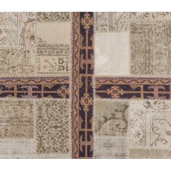 Contemporary Patchwork Rug. Handmade Turkish Carpet for Kitchen, Bedroom and Living Room Decor