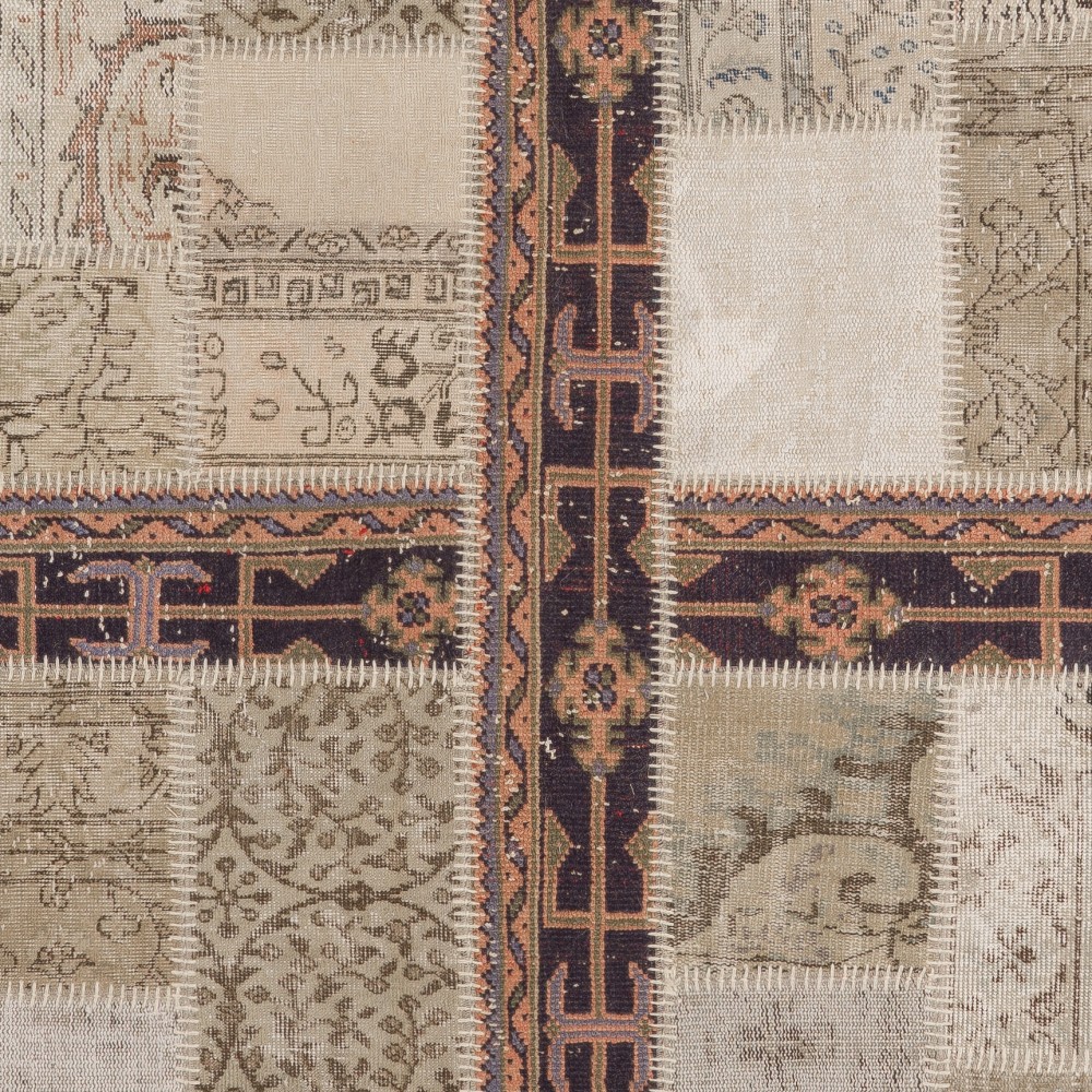 Vintage Beige and Brown Patchwork Rug | Handmade Turkish Carpet for Bedroom, Living Room and Dining Room Vintage Beige and Brown Patchwork Rug | Handmade Turkish Carpet for Bedroom, Living Room and Dining Room